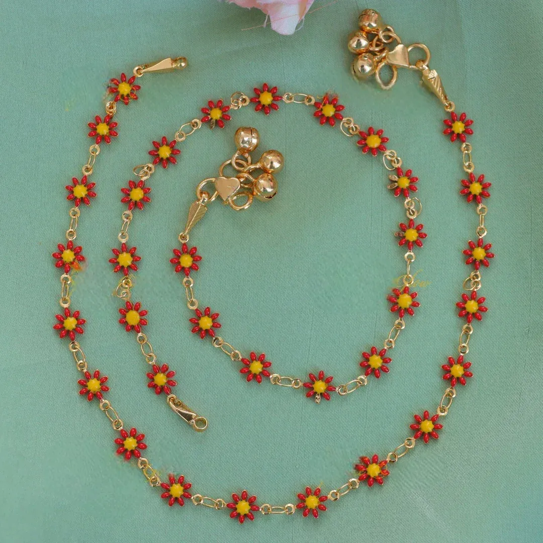 Red & Yellow Floral Anklets